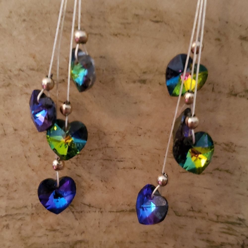 Iridescent Drop Heart Earrings - Picture 2 of 3